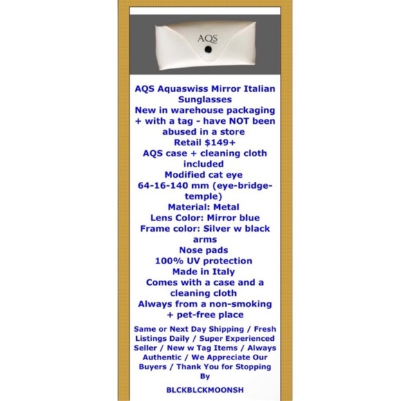 $149 AQS Modified Cat Eye Sunglasses AQUASWISS Mirror Blue Lens Made Italy 🇮🇹 - Picture 2 of 10